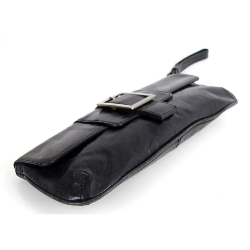 Kenneth Cole NY BLACK GENUINE LEATHER MEDIUM FLAP PURSE CLUTCH WALLET WRISTLET